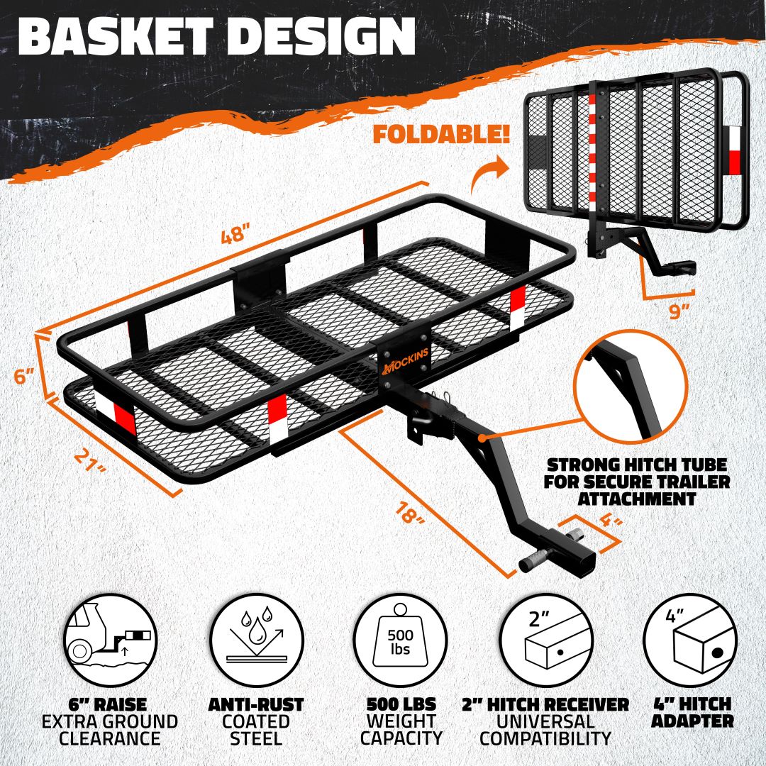 48"x20"x6" Hitch Carrier with 6" Shank Rise & 15 Cu Ft Cargo Bag