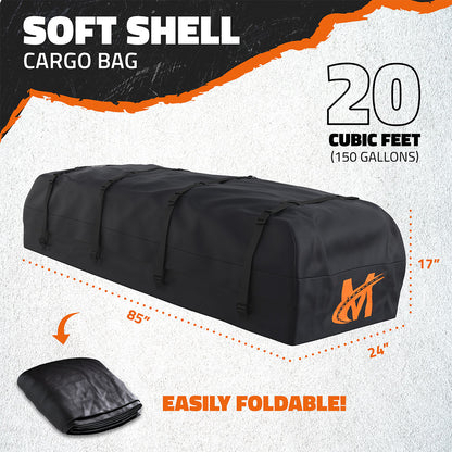85"x24"x4" Narrow Roof Rack Carrier & 20 Cu Ft Roof Bag