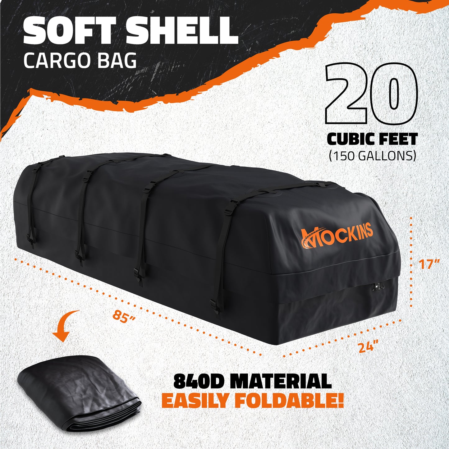 85"x24"x4" Narrow Roof Rack Carrier & 20 Cu Ft Roof Bag