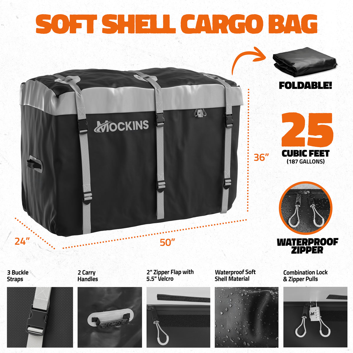 50"x24"x7" Aluminum Hitch Carrier & 25 Cu Ft Cargo Bag