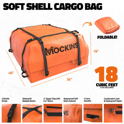 50"x36"x4.5" Extendable Roof Carrier & 18 Cu Ft Orange Roof Bag