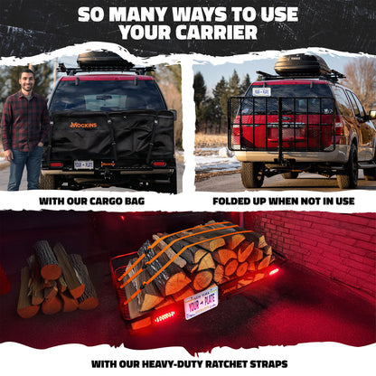 72"x36"x6" XXL Hitch Carrier + Rear Lights & 50 Cu Ft Cargo Bag