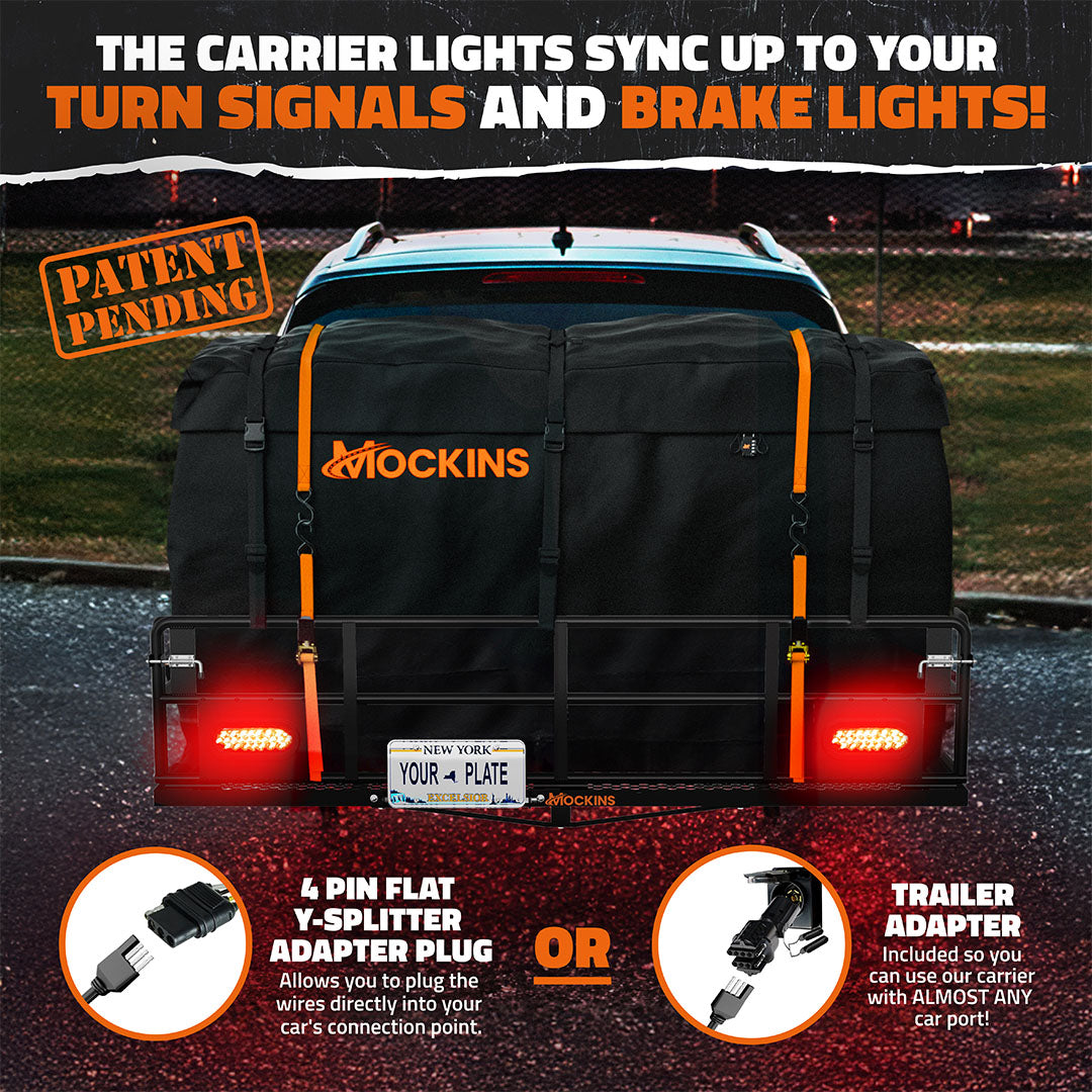 66"x30"x14" XL High Rail Hitch Carrier + Rear Lights & 45 Cu Ft Cargo Bag