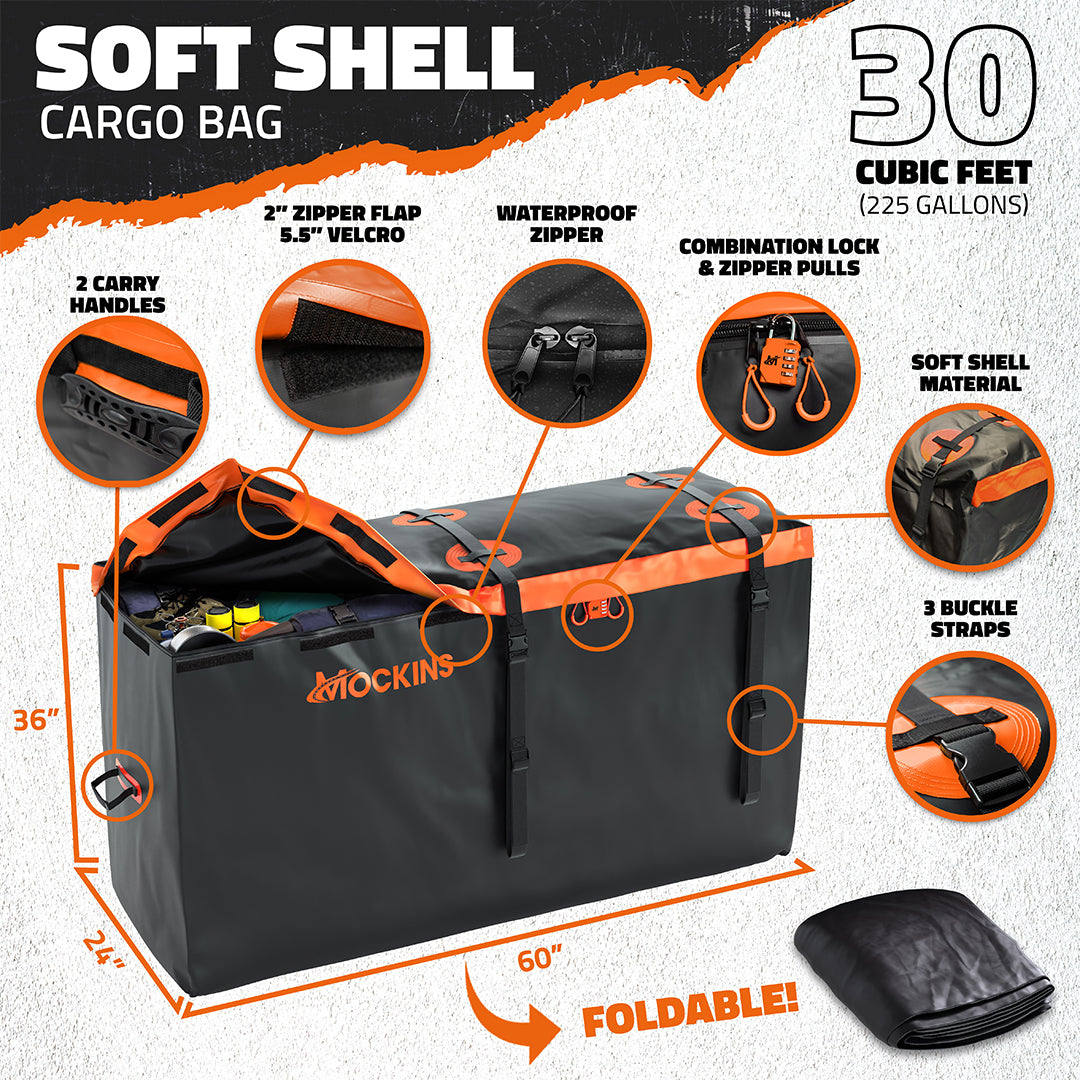 60"x24"x6" Hitch Carrier & 30 Cu Ft Cargo Bag + Packing Cubes