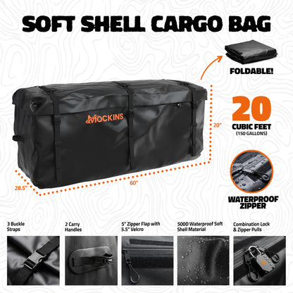 60"x20"x6" Hitch Carrier with 6" Shank Rise & 20 Cu Ft Cargo Bag