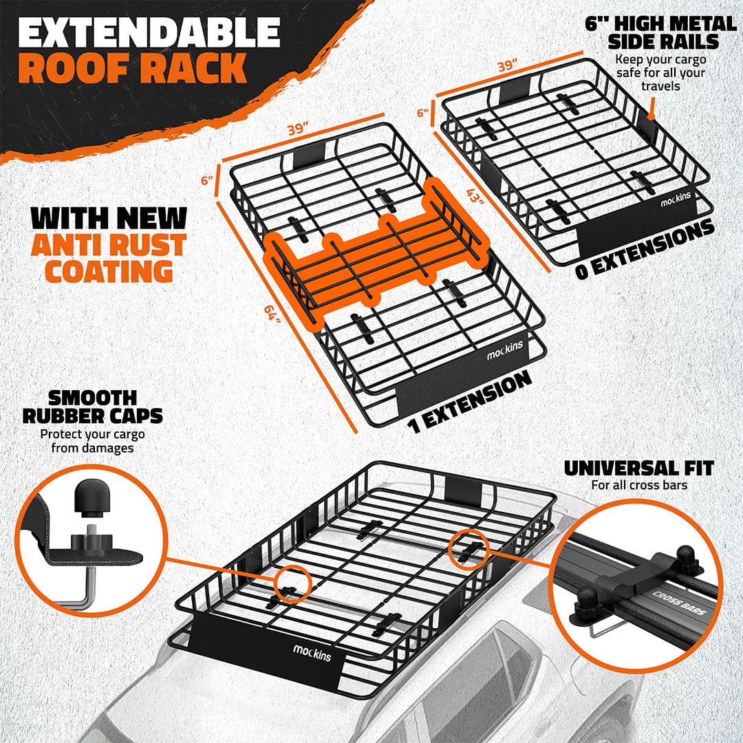 64"x39"x6" Extendable Roof Carrier & 16 Cu Ft Roof Bag