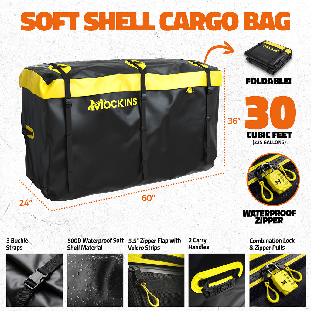 60"x24"x14" High Rail Hitch Carrier + Rear Lights & 30 Cu Ft Cargo Bag