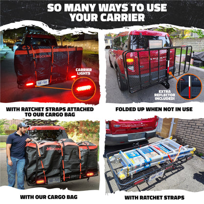 70"x30"x6" XL Hitch Carrier + Rear Lights & 40 Cu Ft Cargo Bag