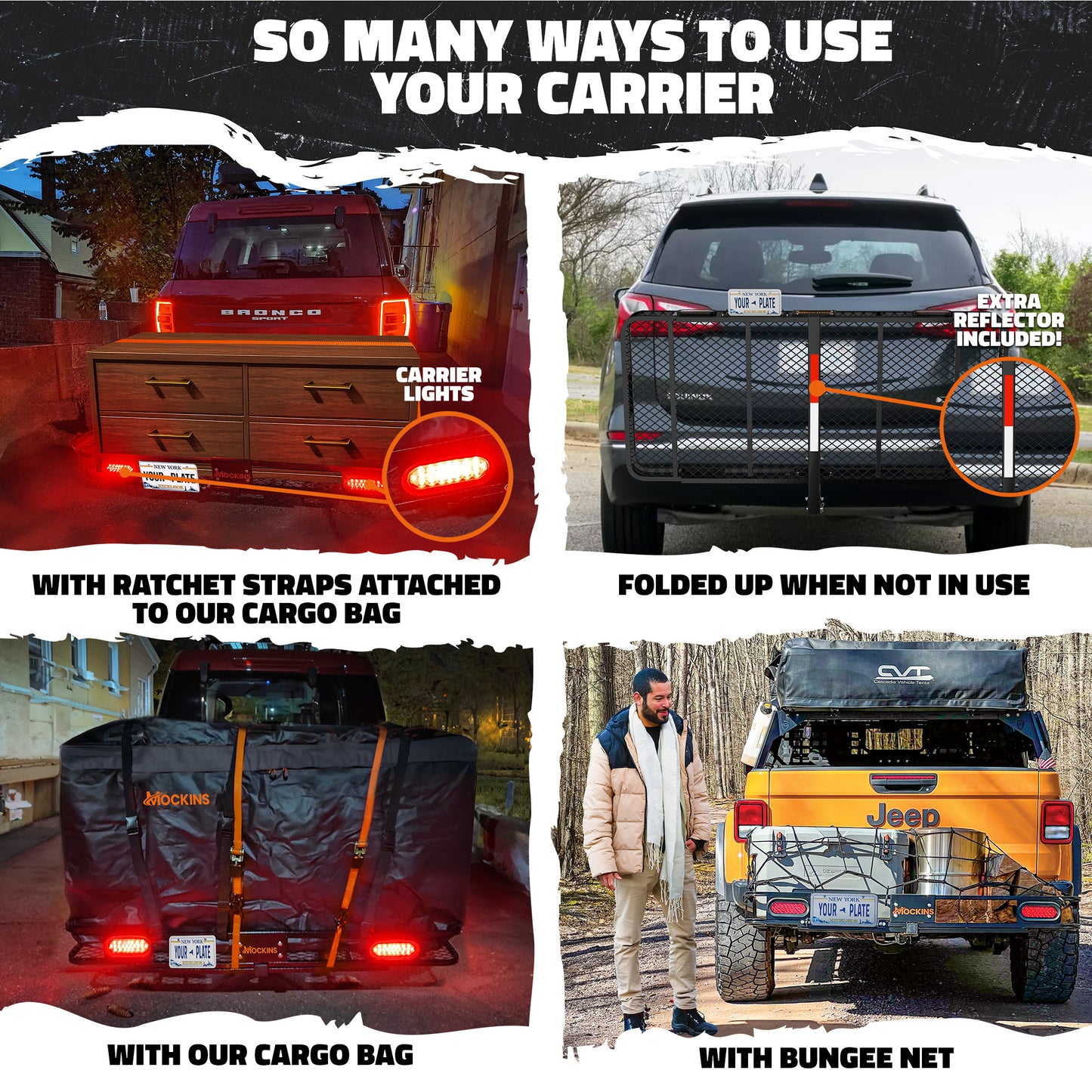 60"x20"x6" Hitch Carrier + Rear Lights