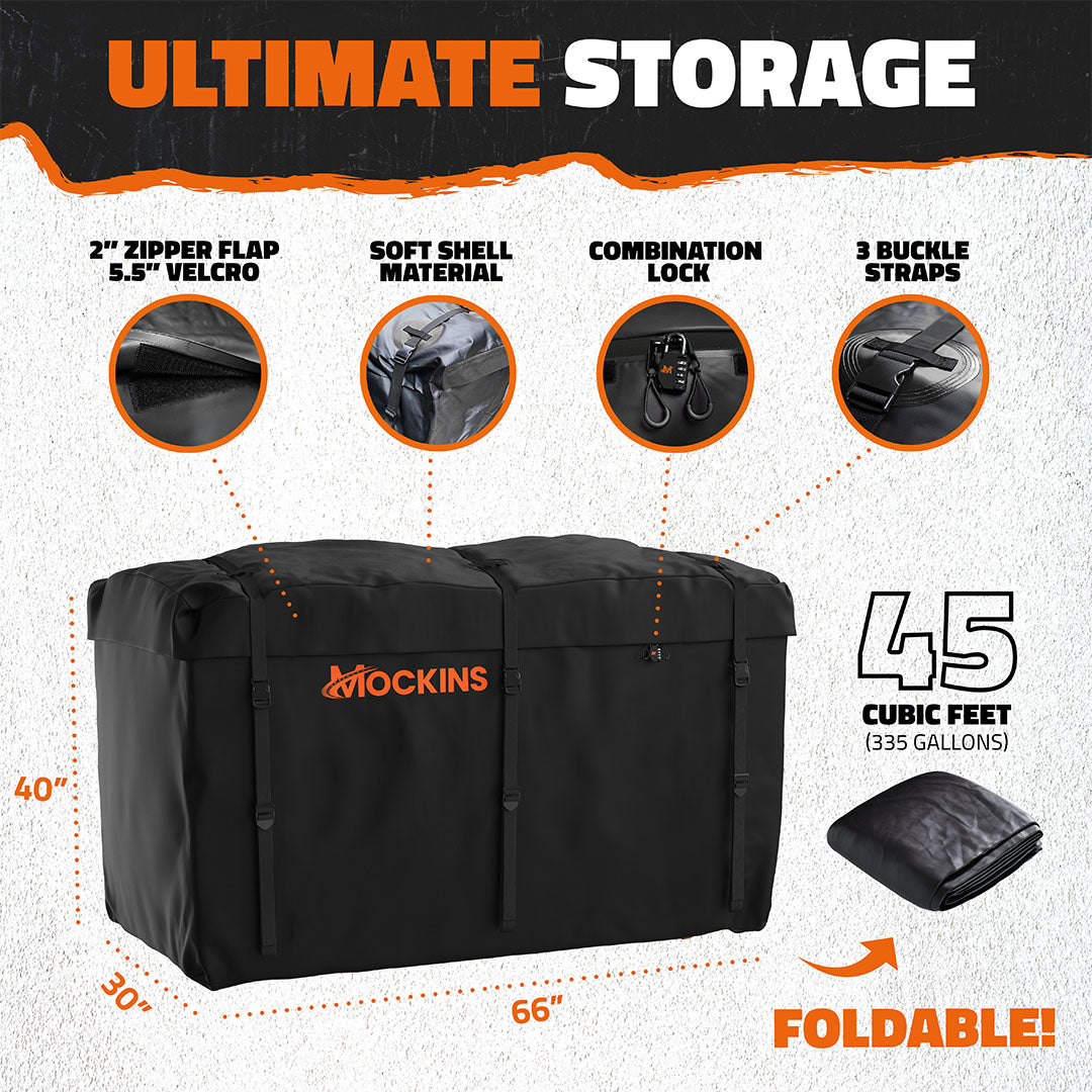 66"x30"x14" XL High Rail Hitch Carrier & 45 Cu Ft Cargo Bag