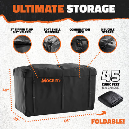 66"x30"x14" XL High Rail Hitch Carrier + Rear Lights & 45 Cu Ft Cargo Bag