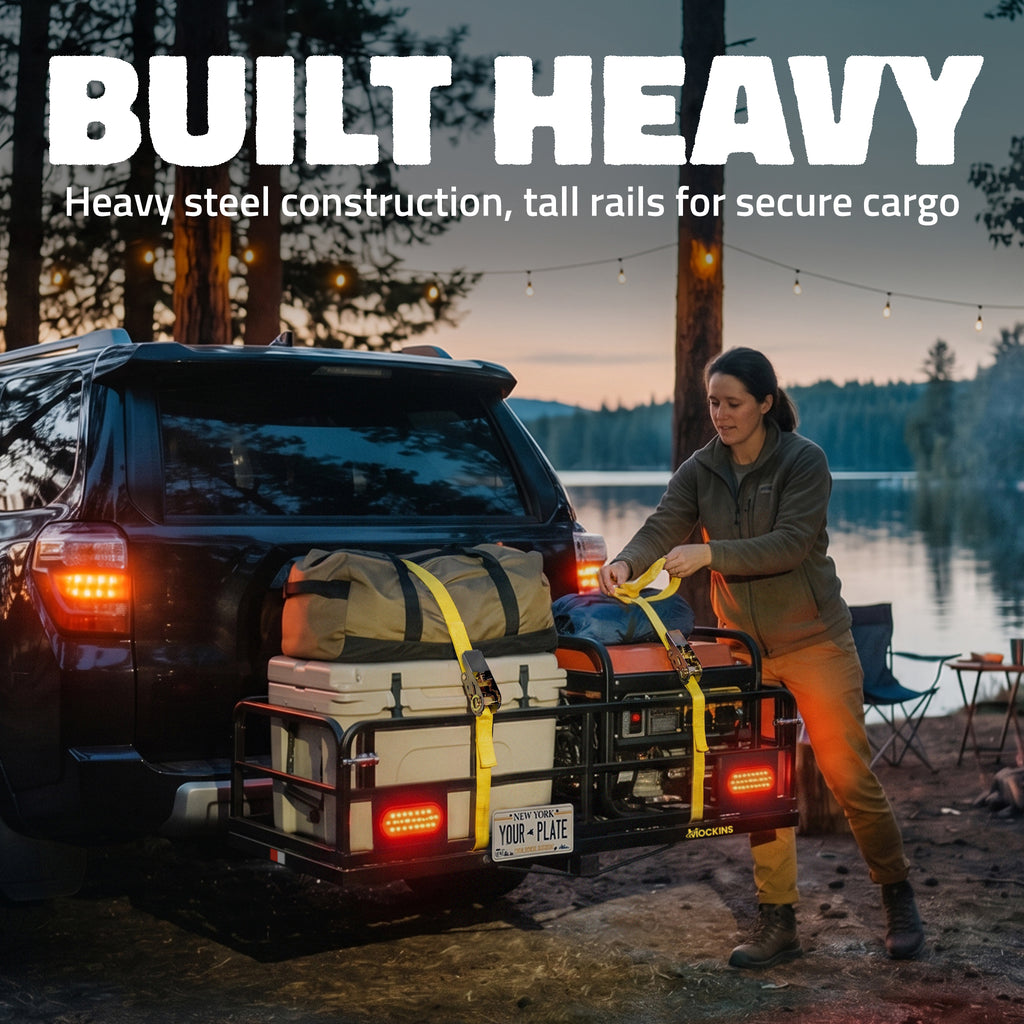 60"x24"x14" High Rail Hitch Carrier + Rear Lights & 30 Cu Ft Cargo Bag