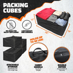 Packing cubes with features highlighted on a white background