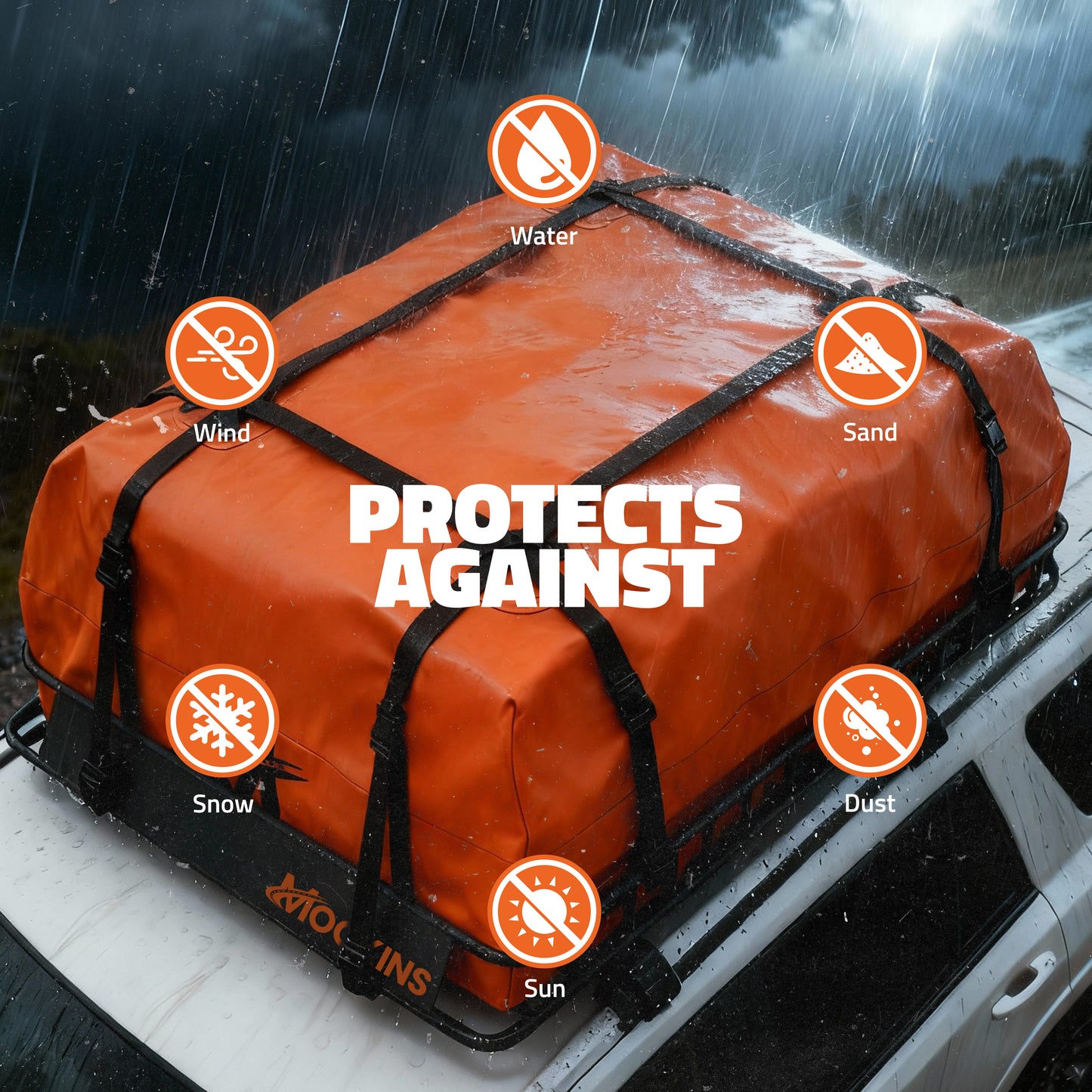 50"x36"x4.5" Extendable Roof Carrier & 18 Cu Ft Orange Roof Bag