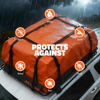 50"x36"x4.5" Extendable Roof Carrier & 18 Cu Ft Orange Roof Bag