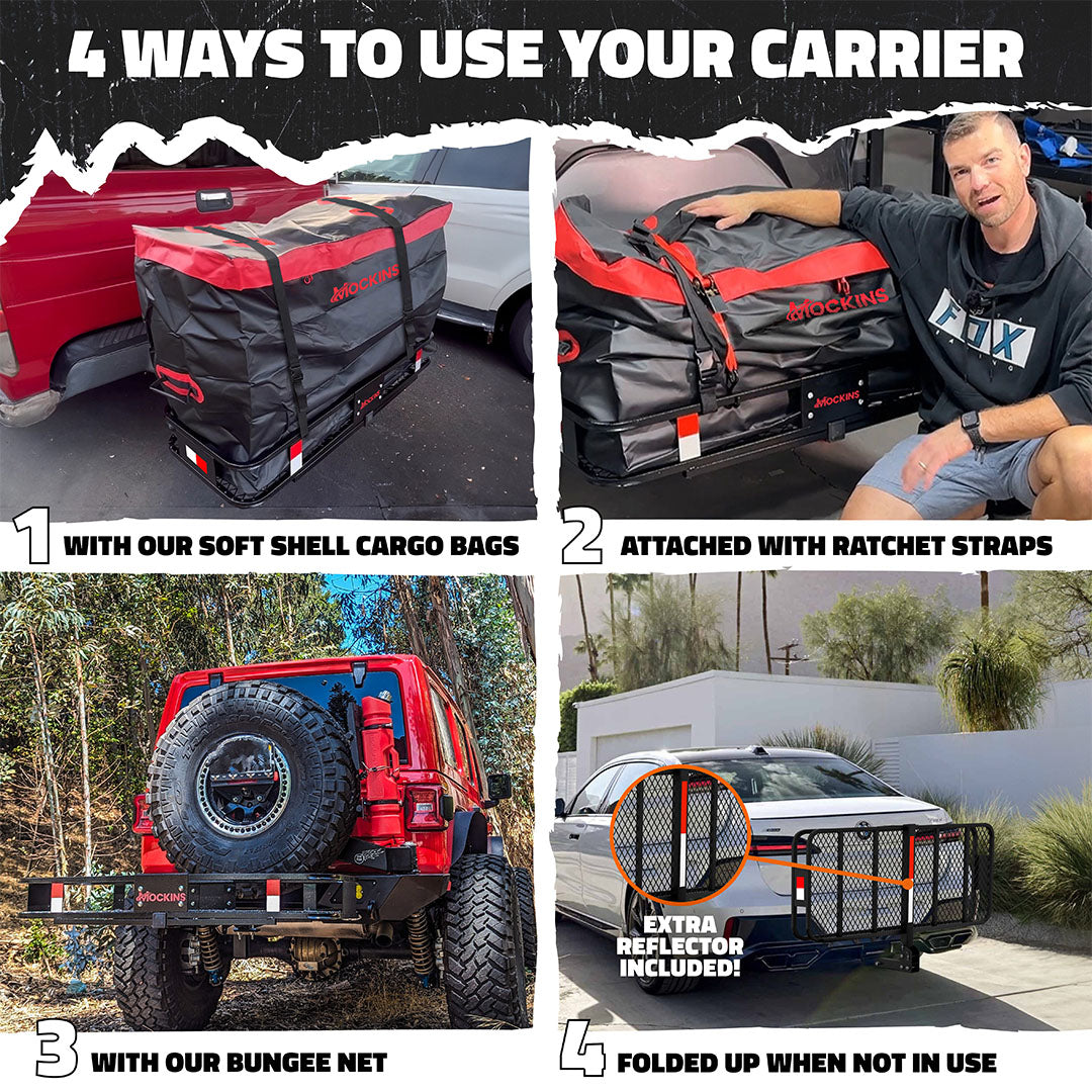 48"x18"x6" Hitch Carrier & 15 Cu Ft Cargo Bag + Packing Cubes