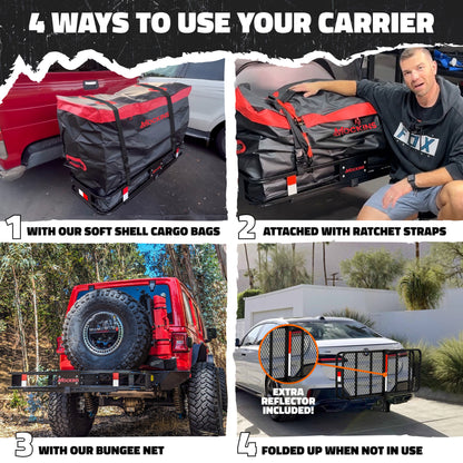 48"x18"x6" Hitch Carrier & 15 Cu Ft Cargo Bag + Packing Cubes