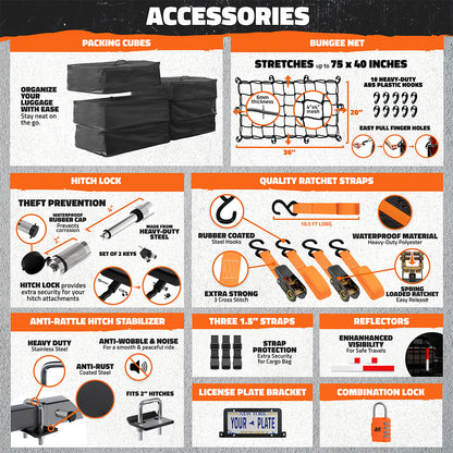 60"x24"x6" Hitch Carrier & 30 Cu Ft Cargo Bag + Packing Cubes