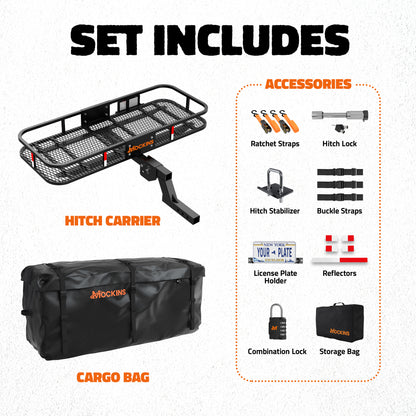 60"x20"x6" Hitch Carrier with 6" Shank Rise & 20 Cu Ft Cargo Bag
