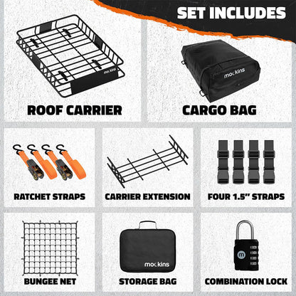 64"x39"x6" Extendable Roof Carrier & 16 Cu Ft Roof Bag