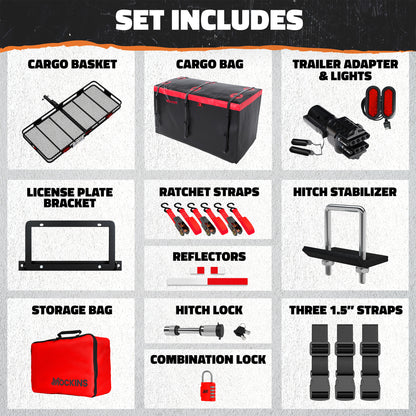 70"x30"x6" XL Hitch Carrier + Rear Lights & 40 Cu Ft Cargo Bag