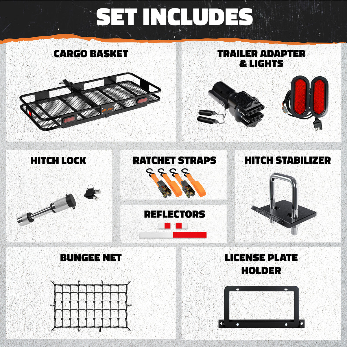 60"x20"x6" Hitch Carrier + Rear Lights