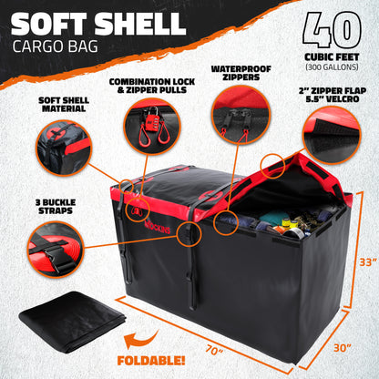 70"x30"x6" Hitch Carrier + Rear Lights & 40 Cu Ft Cargo Bag