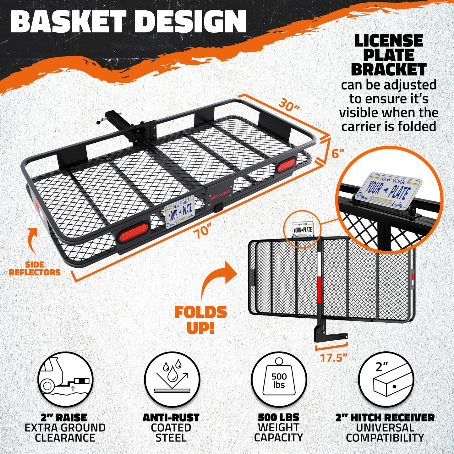 70"x30"x6" Hitch Carrier + Rear Lights & 40 Cu Ft Cargo Bag