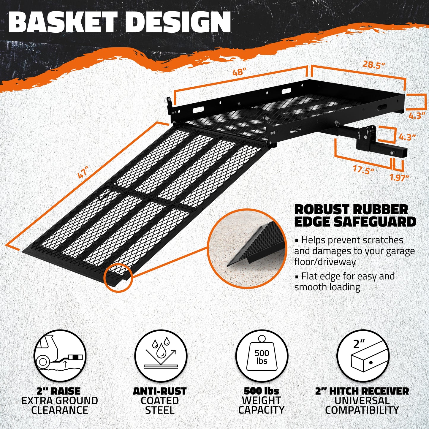 48"x28.5"x4.5" Wheelchair Hitch Carrier & Ramp