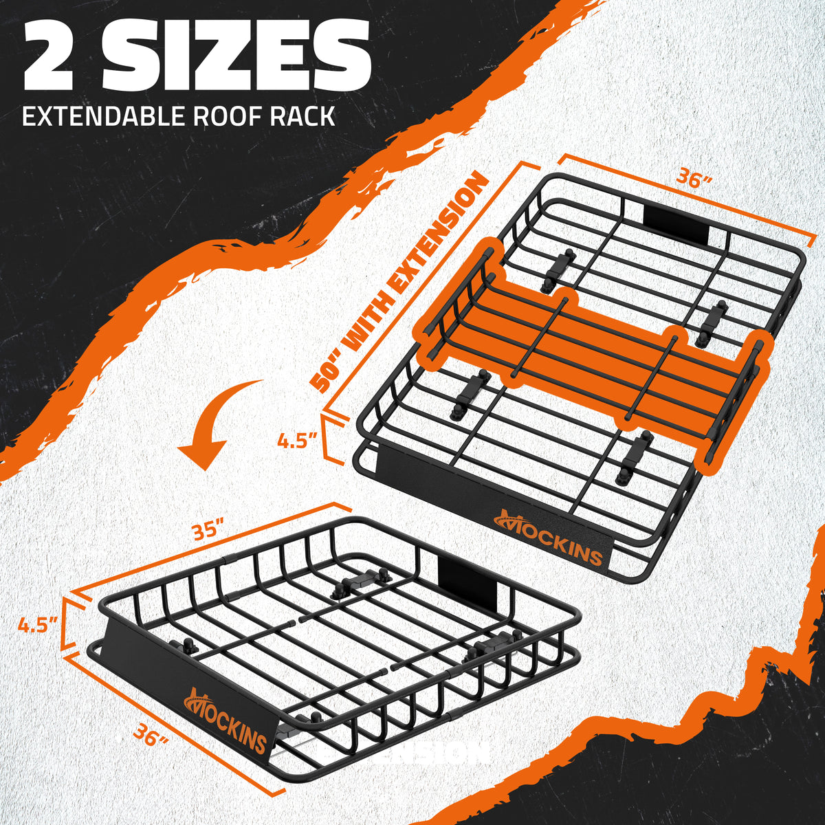 Extendable Rooftop Cargo Basket Set | Adjusts from 35-50&quot;L x 36&quot;W x 4&quot;H