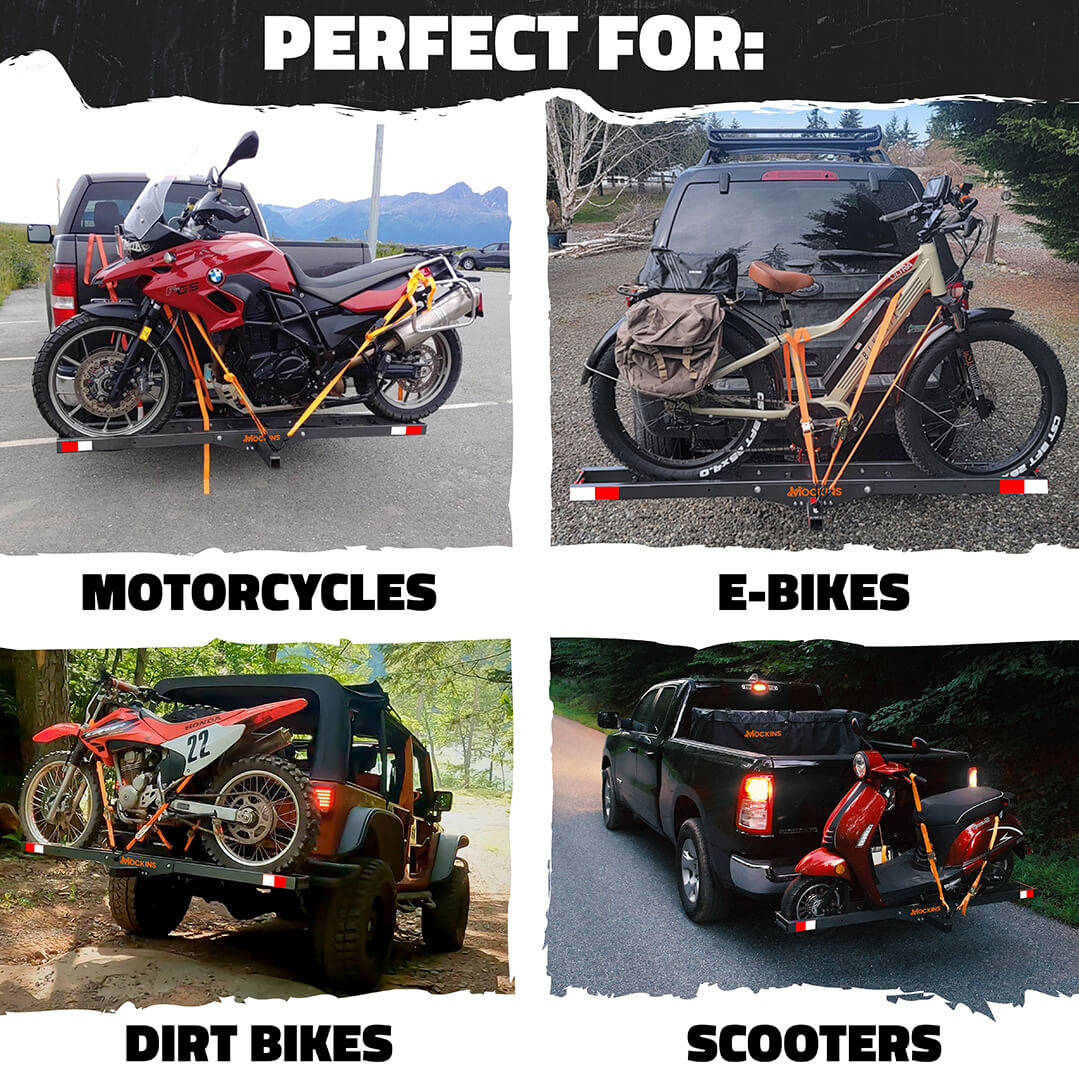 Hitch Mount Motorcycle Bike Carrier &amp; Loading Ramp | 73&quot; | Anti-Tilt System
