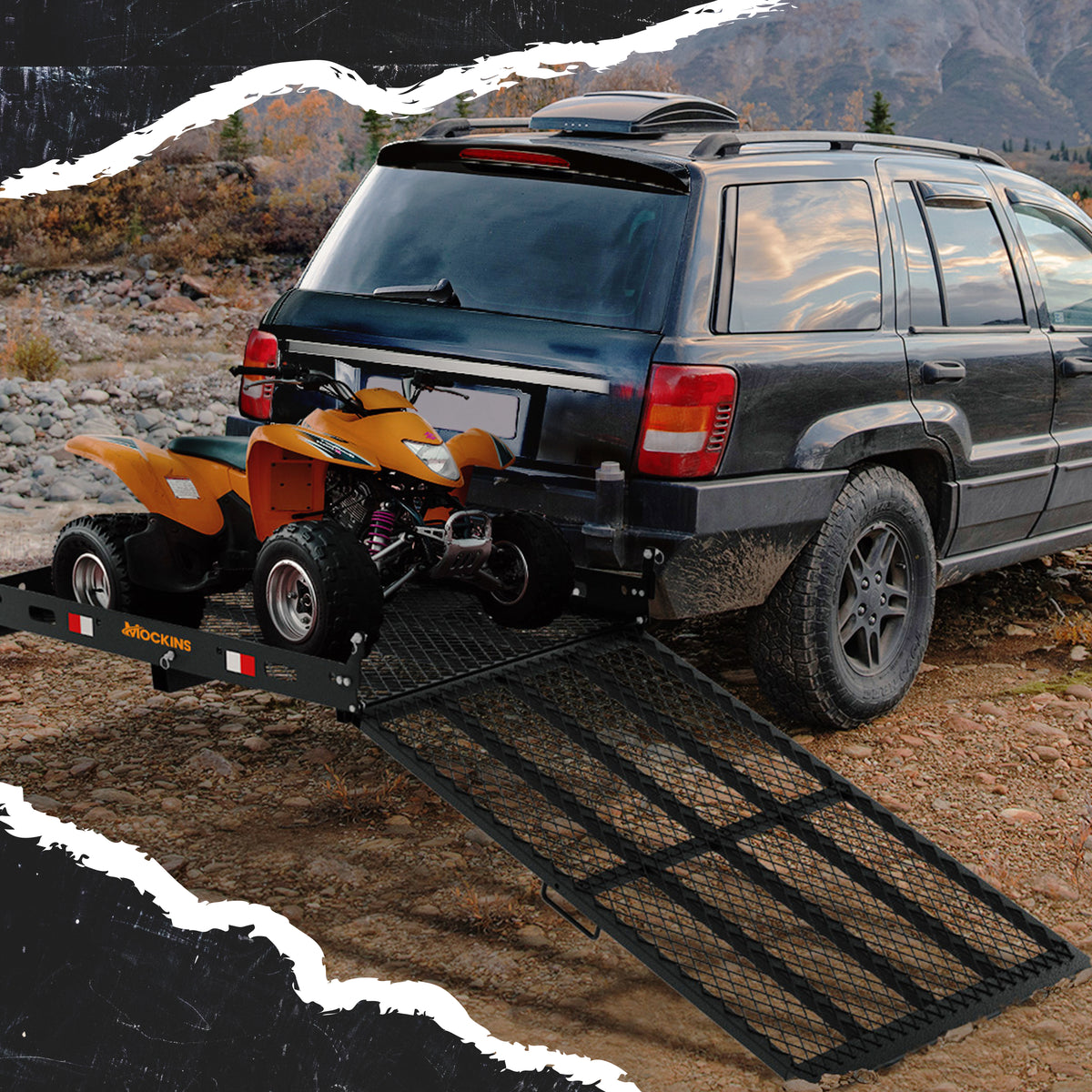 48&quot;x28.5&quot;x4.5&quot; Hitch Mount Cargo Carrier Rack with Ramp | 500 Lbs Capacity Wheelchair Carrier Basket