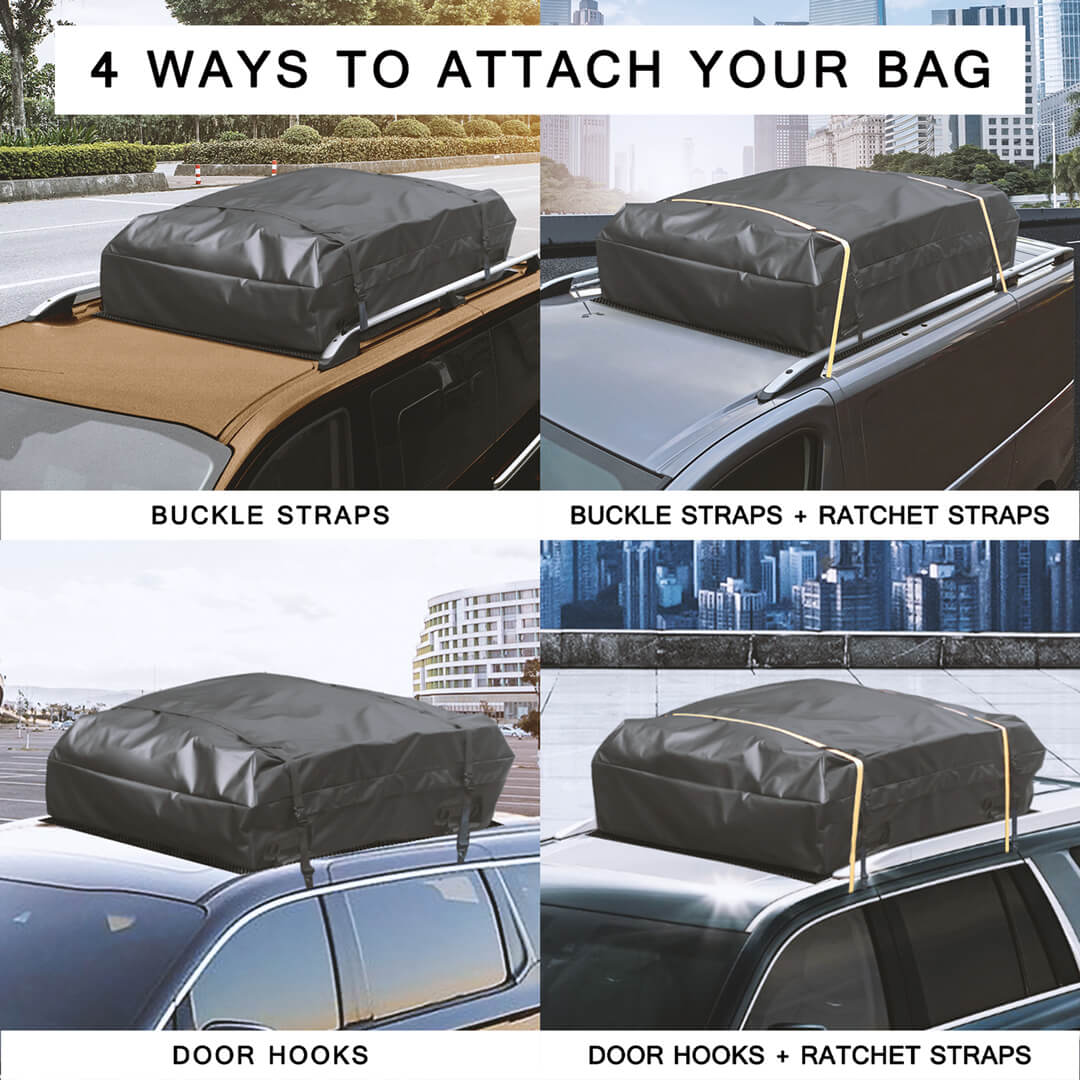 Rooftop Cargo Bag - 25 Cubic Ft. | Protective Mat | Buckle Straps | Ratchet Straps