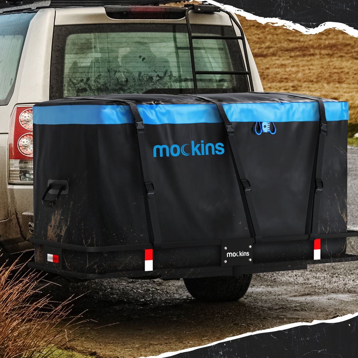XL Hitch Mount Cargo Carrier | Cargo Bag | Cargo Net | Ratchet Straps | Blue