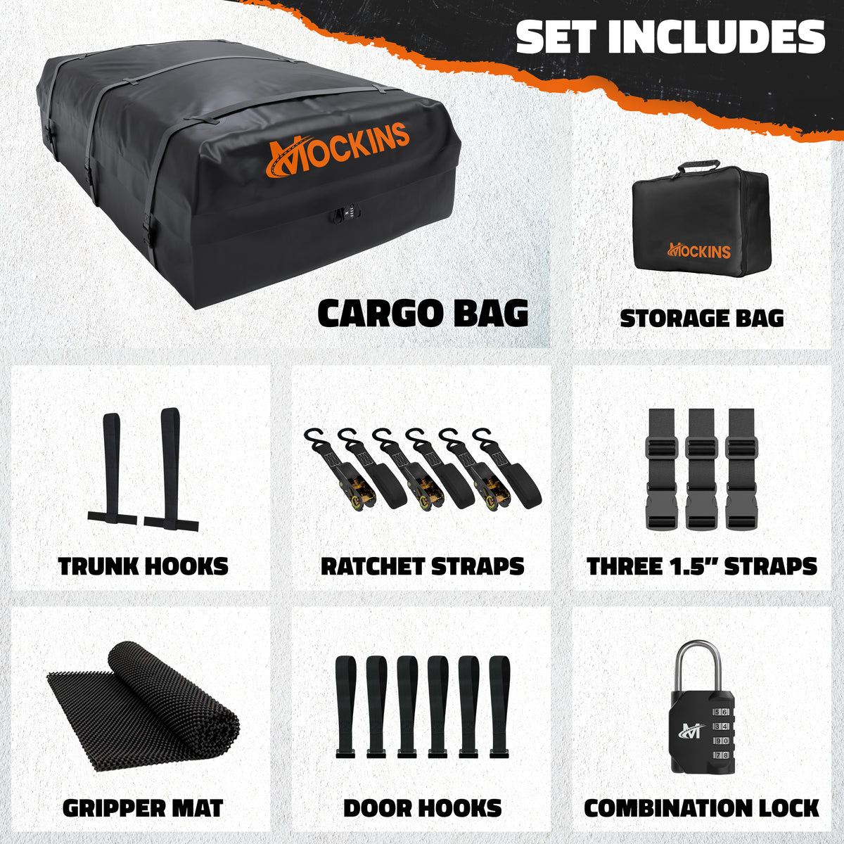 Rooftop Cargo Bag Set - 40 Cubic Ft. | Protective Mat | Buckle Straps | Ratchet Straps