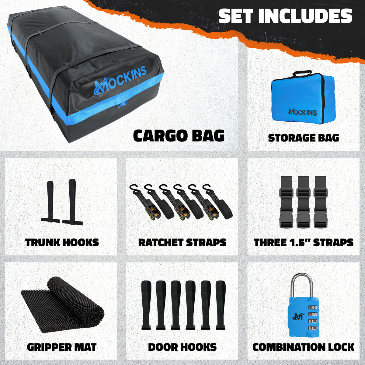 Rooftop Cargo Bag Set - 35 Cubic Ft. | Protective Mat | Buckle Straps | Ratchet Straps