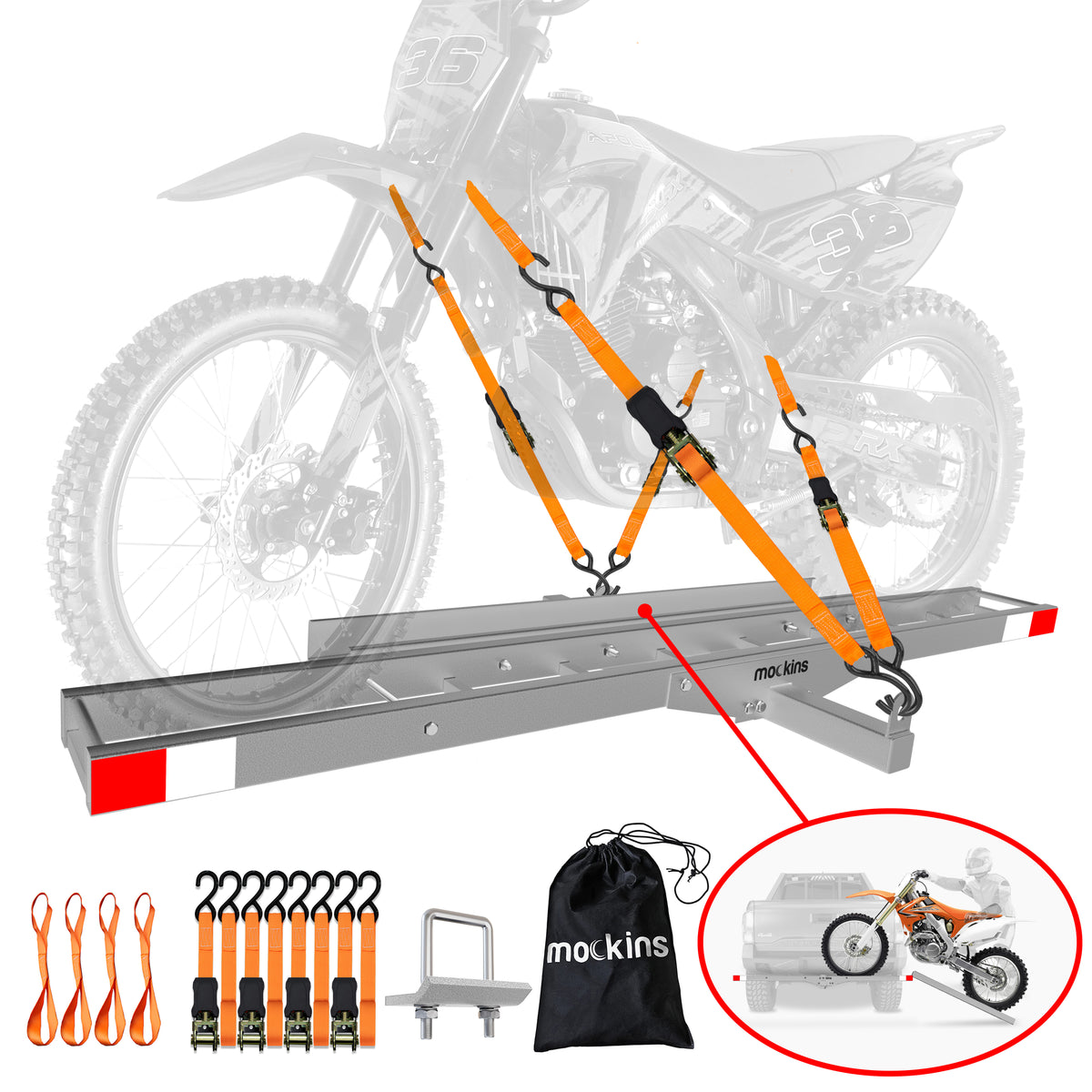 Hitch Mount Motorcycle Bike Carrier &amp; Loading Ramp | 73&quot; | Anti-Tilt System