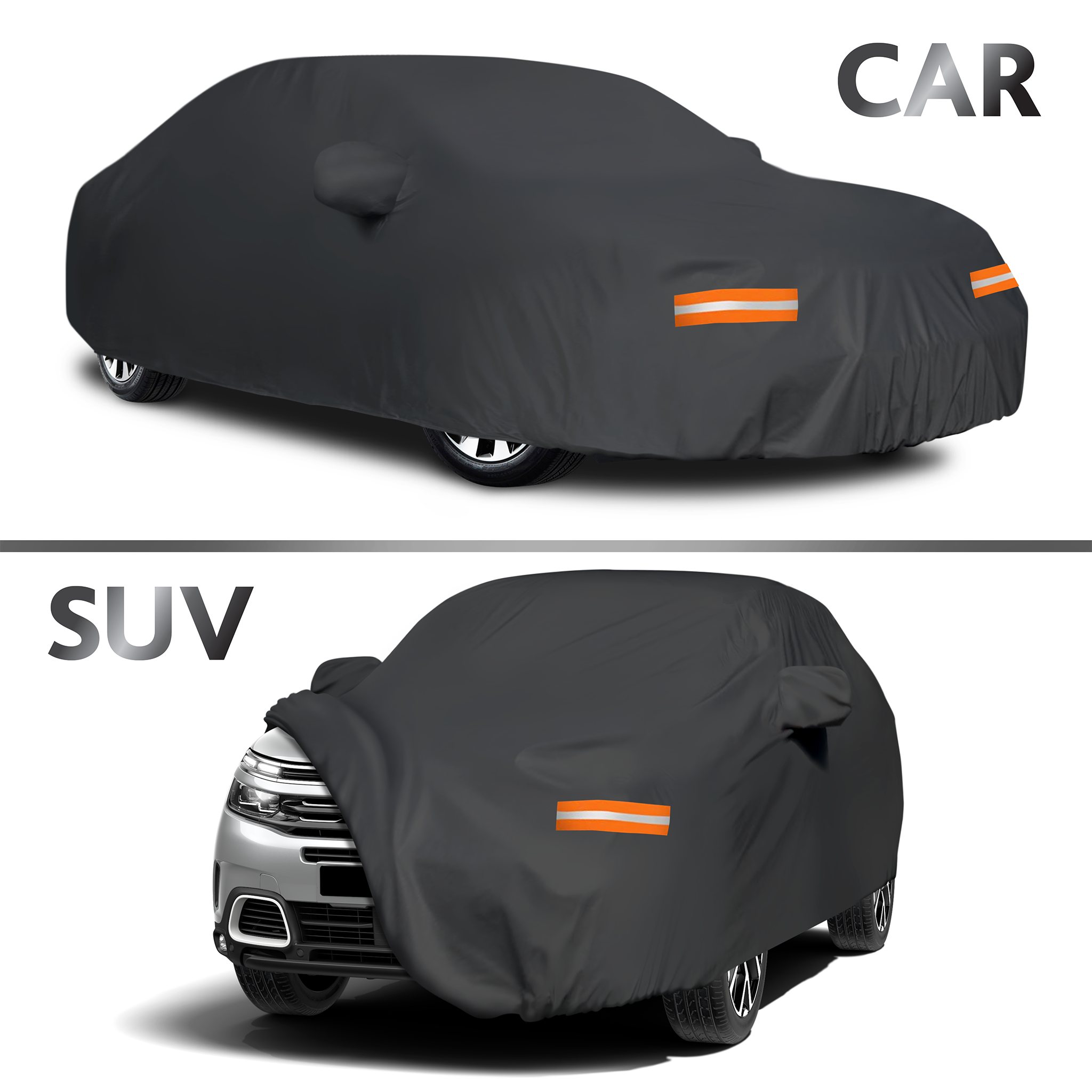 Mockins 190 in. x 75 in. x 72 in. Black Extra Thick Heavy-Duty Waterproof SUV Car Cover - 250 G PVC Cotton Lined