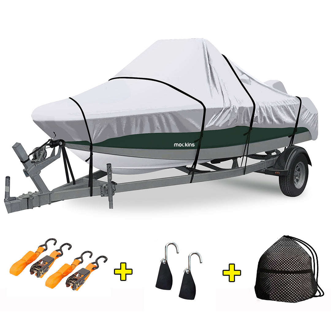 Trailerable Water Resistant Boat Covers With Buckle Straps ,Rope Ratchets & Anti Moisture Storage Bag