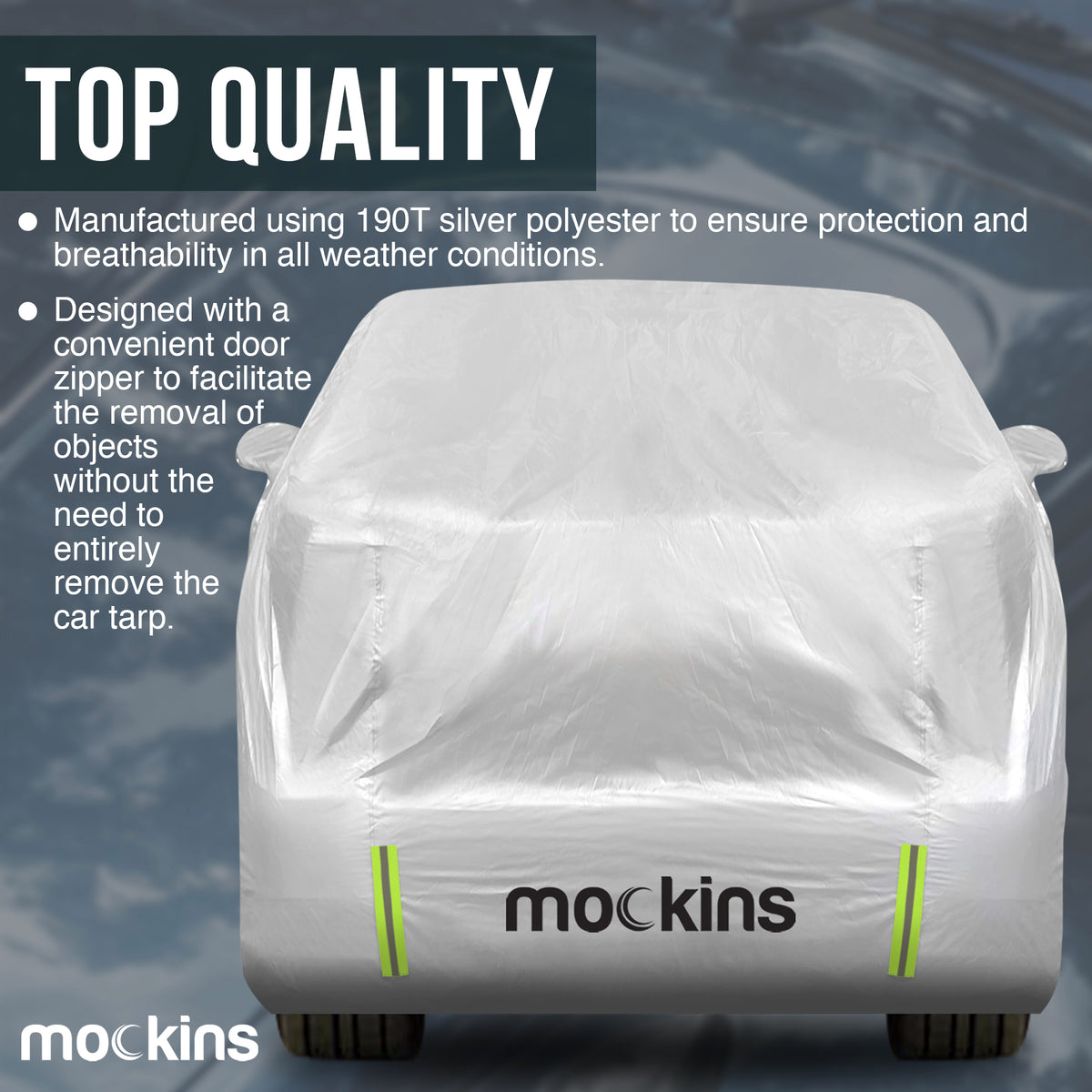 Mockins SUV Covers Are Manufactured Using 190T Silver Polyester And Designed With A Convenient Door Zipper